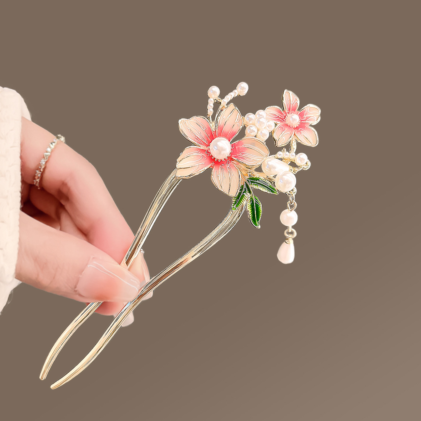Elegant Pink Flower Hair Pin U - đánh giá và giá Hanbok Hair Pin