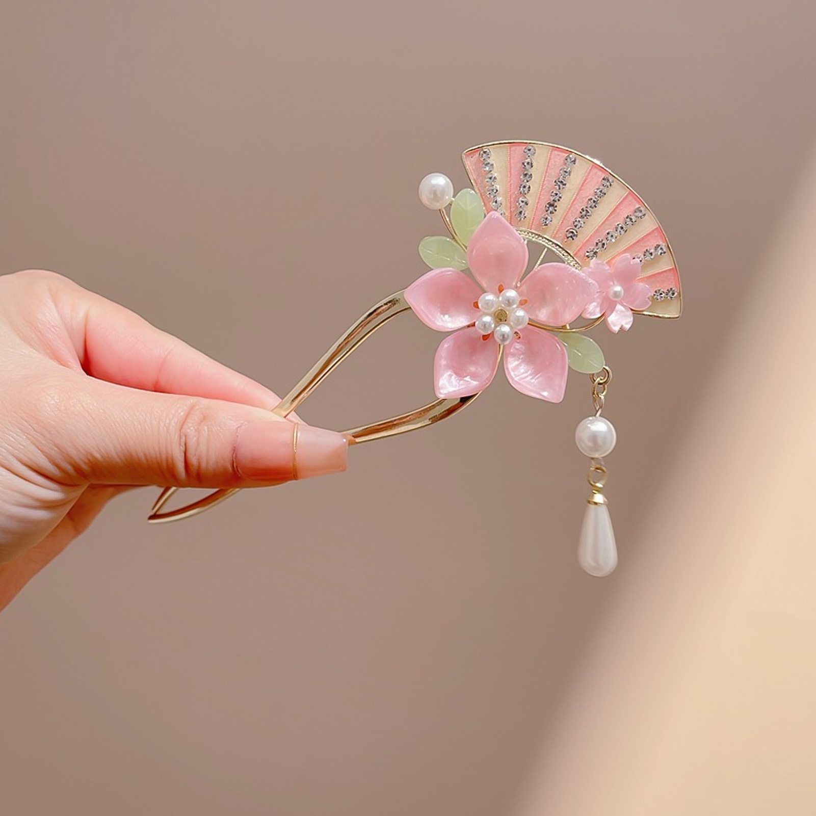 Elegant Pink Flower Hair Pin U - đánh giá và giá Hanbok Hair Pin